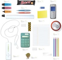 Phone Mp3 Player Pencil Calculator and Office set vector